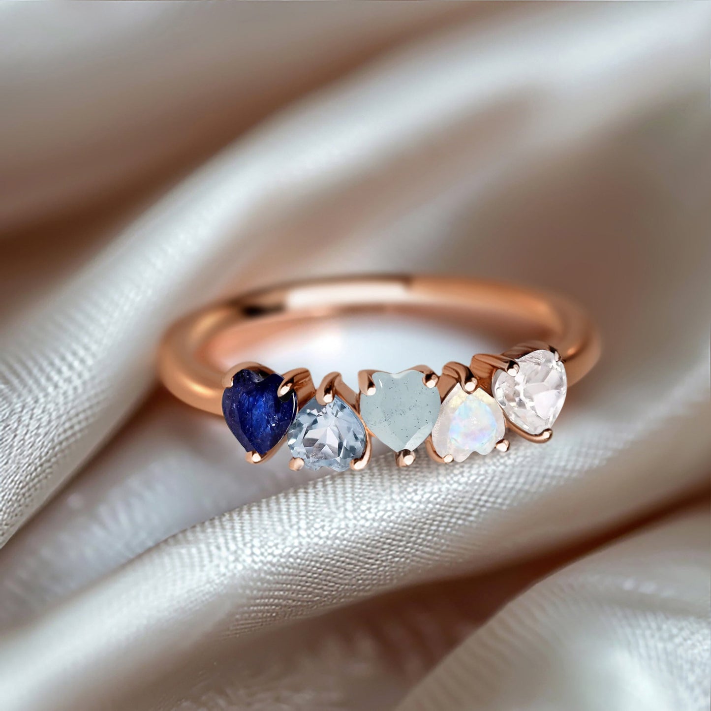Blue Gradient Multigem Ring - Crush - rose gold close up
