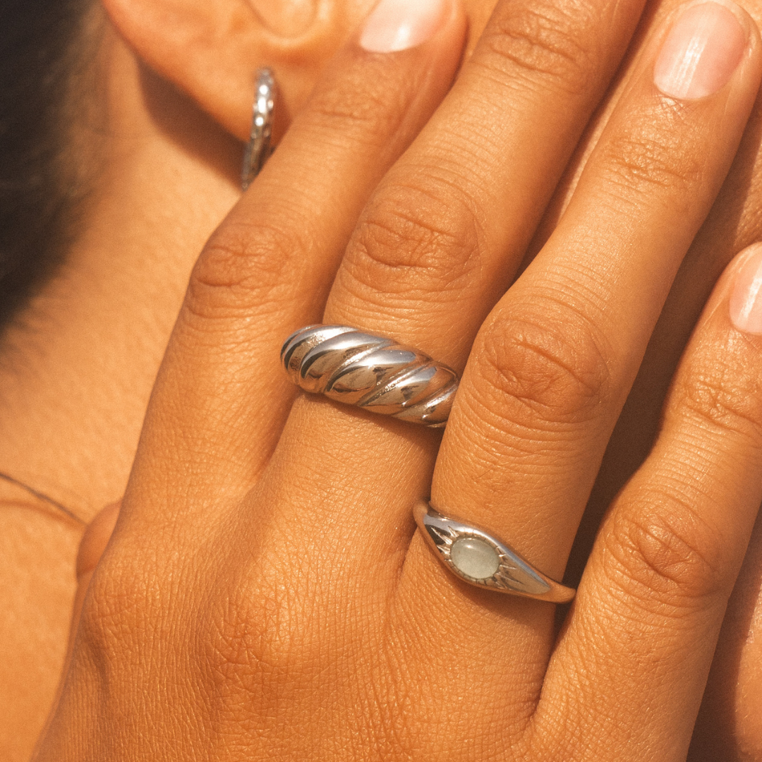 Croissant Ring - silver on hand