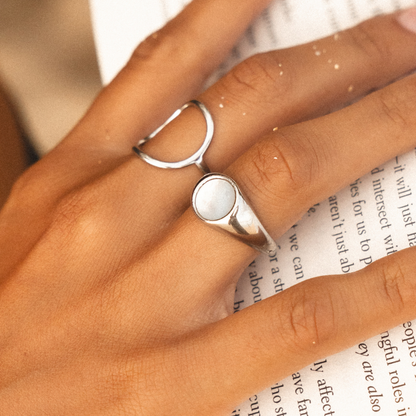 Mother Of Pearl Ring - silver on hand