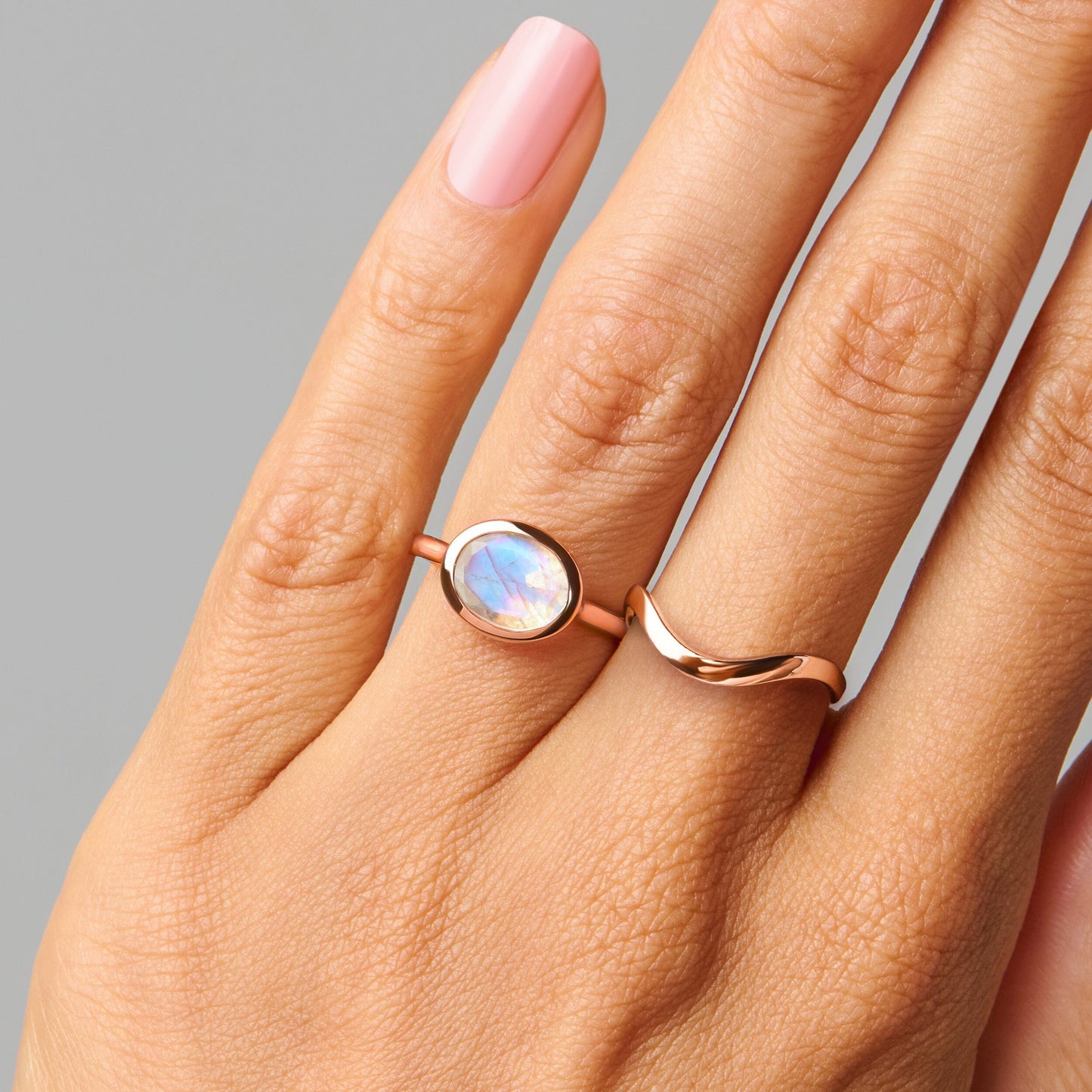Moonstone Skin-Touch & Waves Rings - on hand RG