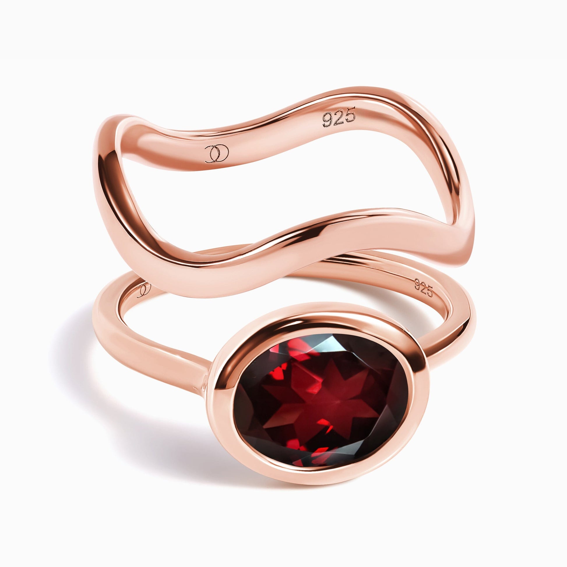 Garnet Skin-Touch & Waves Rings - rose gold
