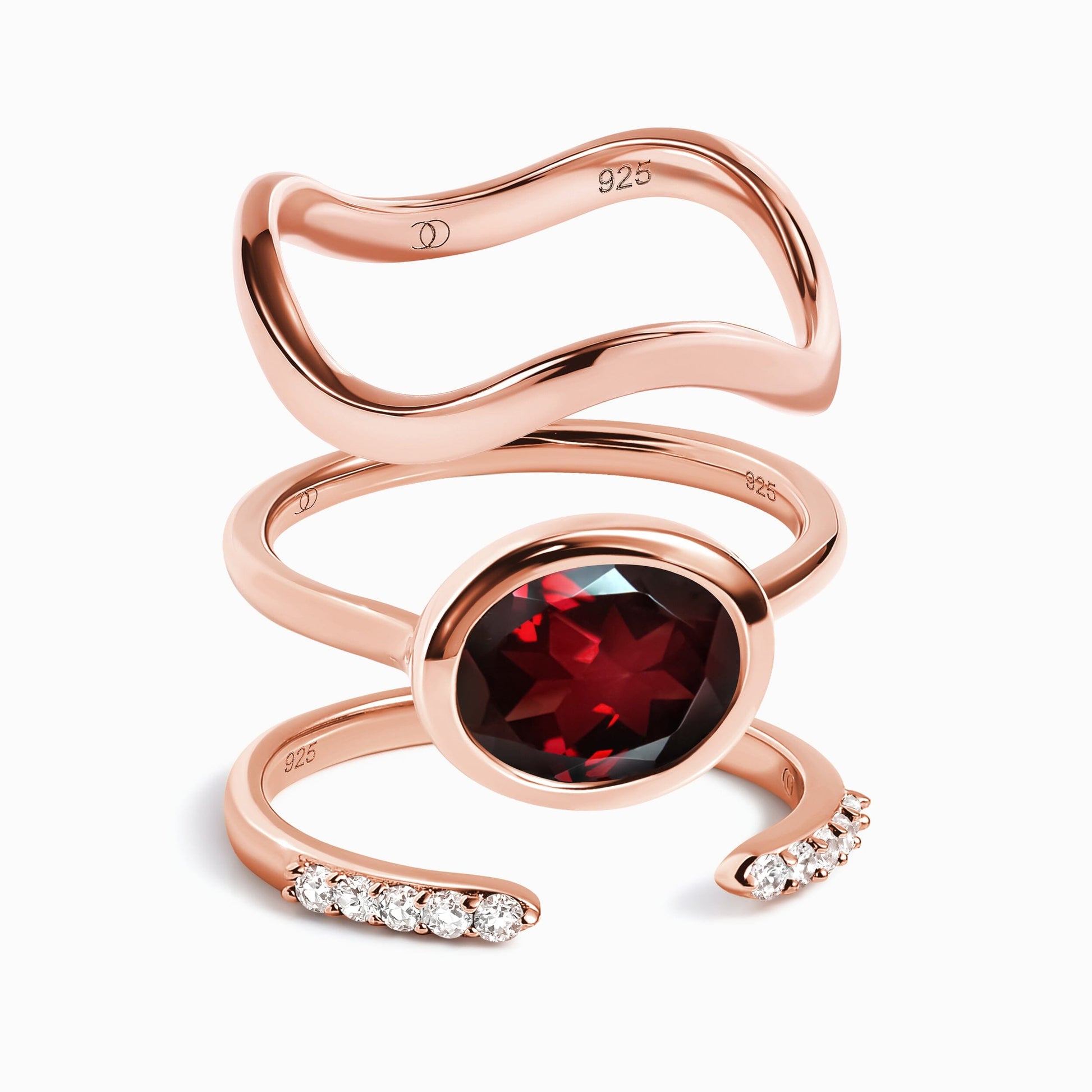 Skin-Touch Twinkling Waves ring stack rose gold