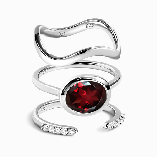 Skin-Touch Twinkling Waves ring stack silver