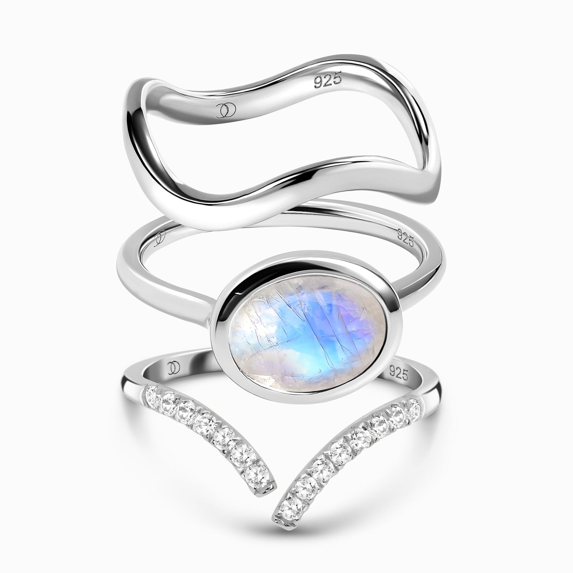 Moonstone Skin-Touch & Infinite & Waves Rings - SIL trio