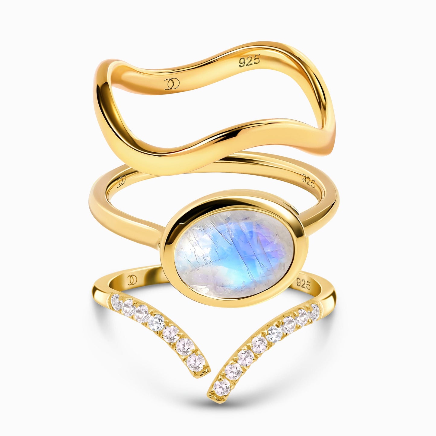 Moonstone Skin-Touch & Infinite & Waves Rings - YG trio