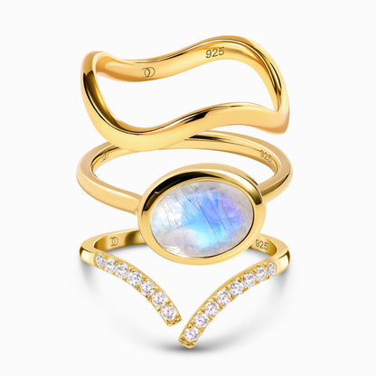Moonstone Skin-Touch & Infinite & Waves Rings - YG trio