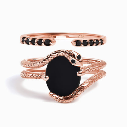 Black Onyx Serpent and Twinkling Rings rose gold