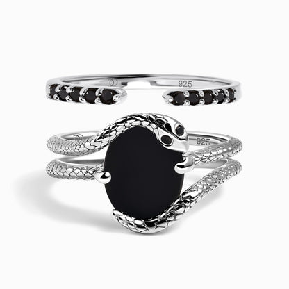 Black Onyx Serpent and Twinkling Rings silver