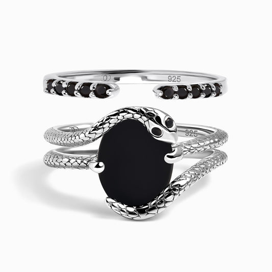 Black Onyx Serpent and Twinkling Rings silver