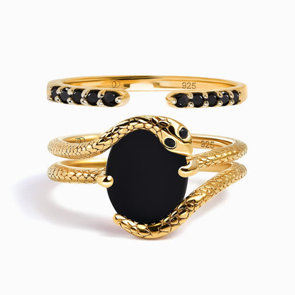 Black Onyx Serpent and Twinkling Rings gold