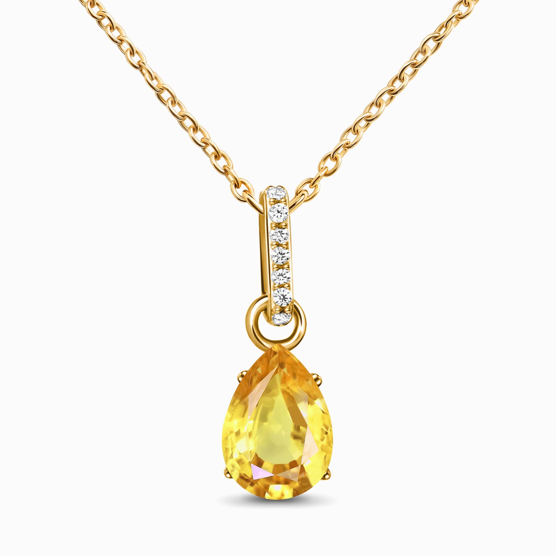 Fine Citrine Lab Diamond Necklace Sway - yellow gold