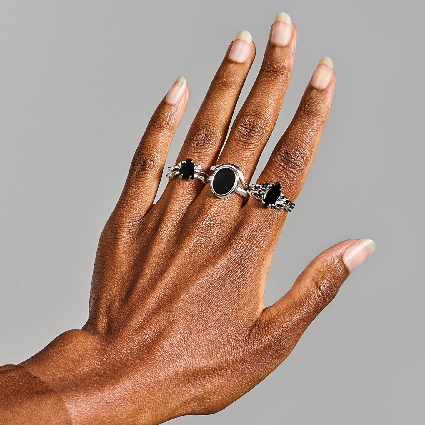 Black Obsidian Black Spinel Ring - Radiance stacked silver