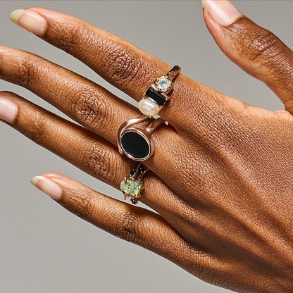 Black Obsidian Treasure & Waves Rings - lifestyle rose gold