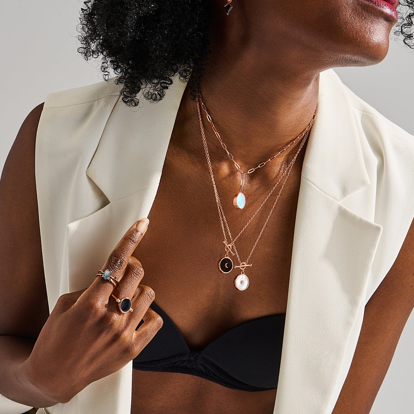Black Obsidian T-Lock Necklace - Dream rose gold layered close