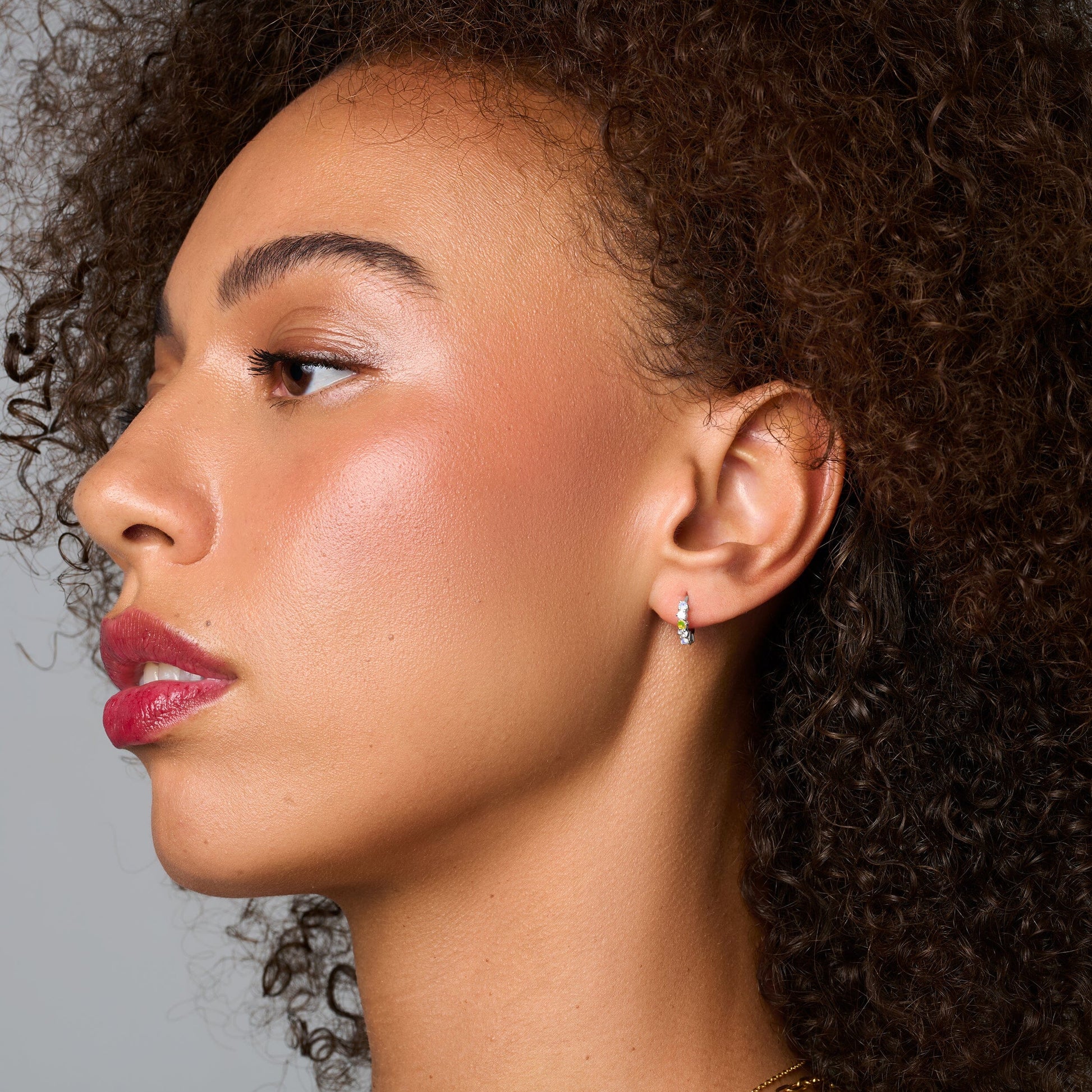Moonstone Multigem Earrings - Bonny Hoops, silver profile