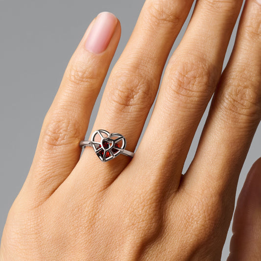 Garnet Fidget Ring - Heart in Motion - silver worn