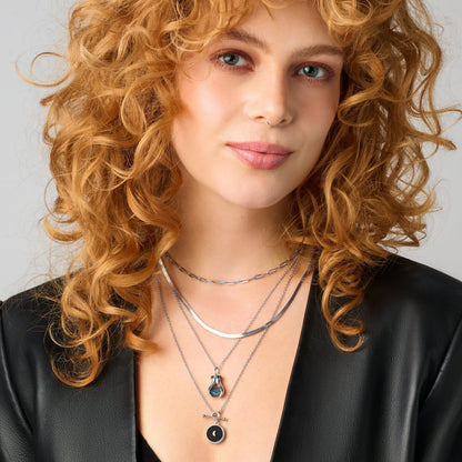 Black Obsidian T-Lock Necklace - Dream silver stacked