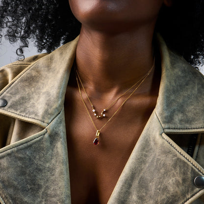 Garnet Necklace Sway - January Birthstone - yellow gold lifestyle