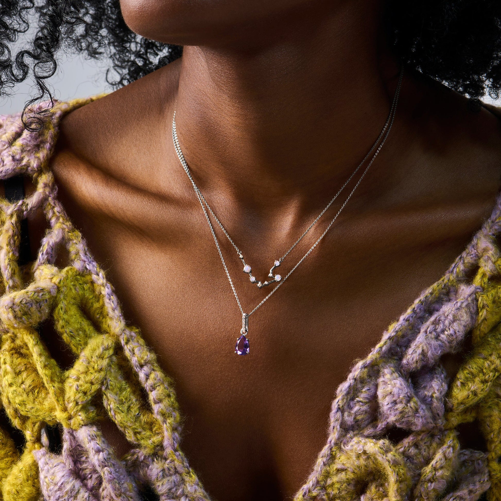 Amethyst necklace silver lifestyle shot