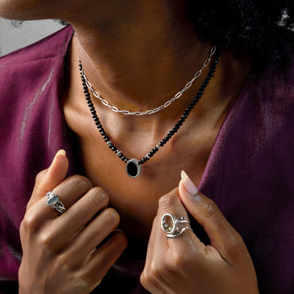 Black Onyx & Black Obsidian Divina Necklace - lifestyle silver