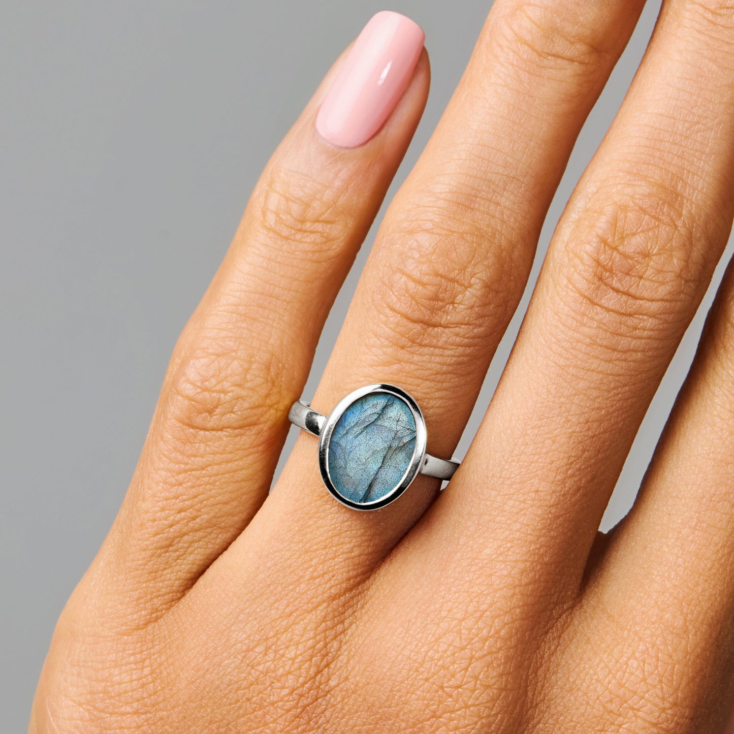 Labradorite Ring - Enfolded - silver on hand