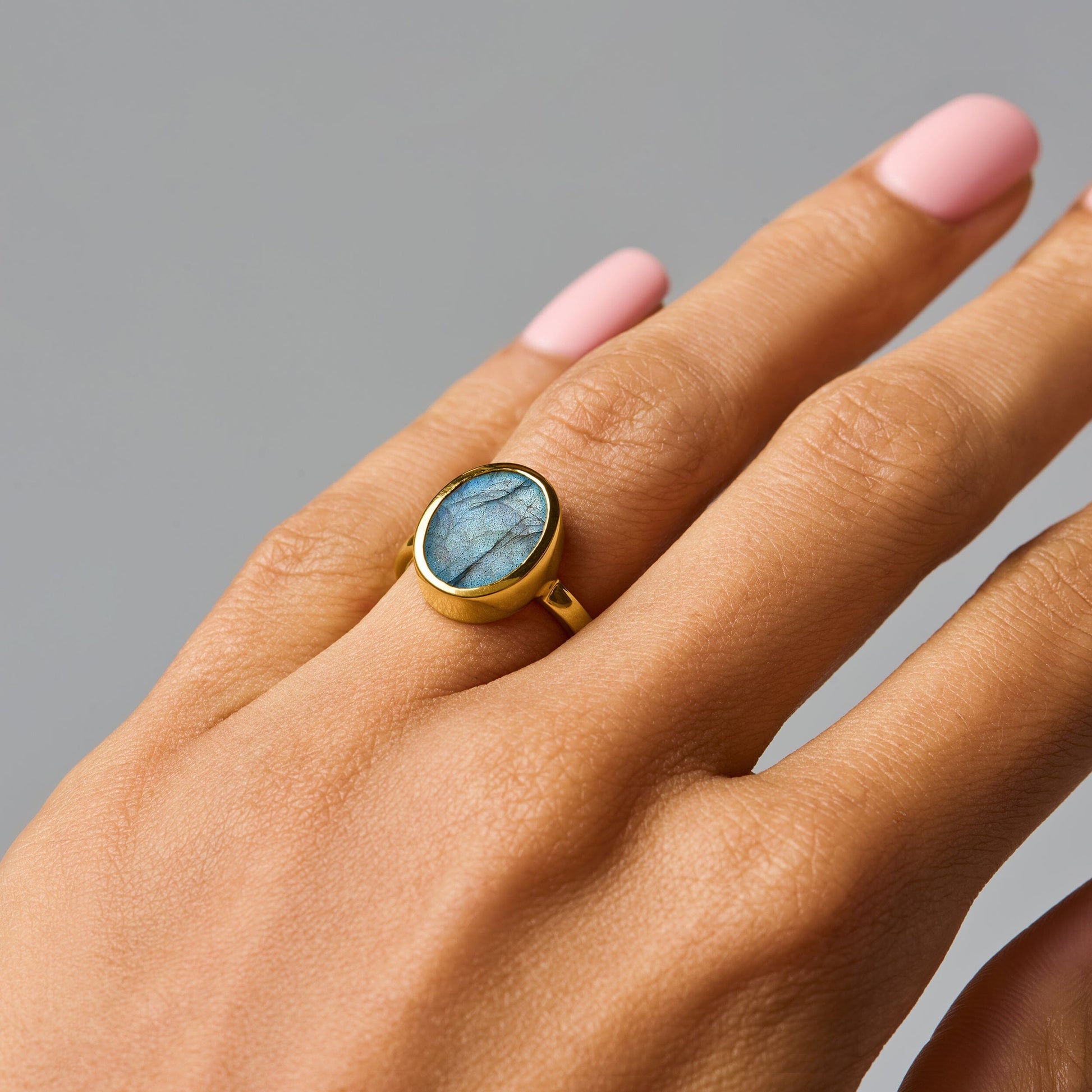 Labradorite Ring - Enfolded - gold stack