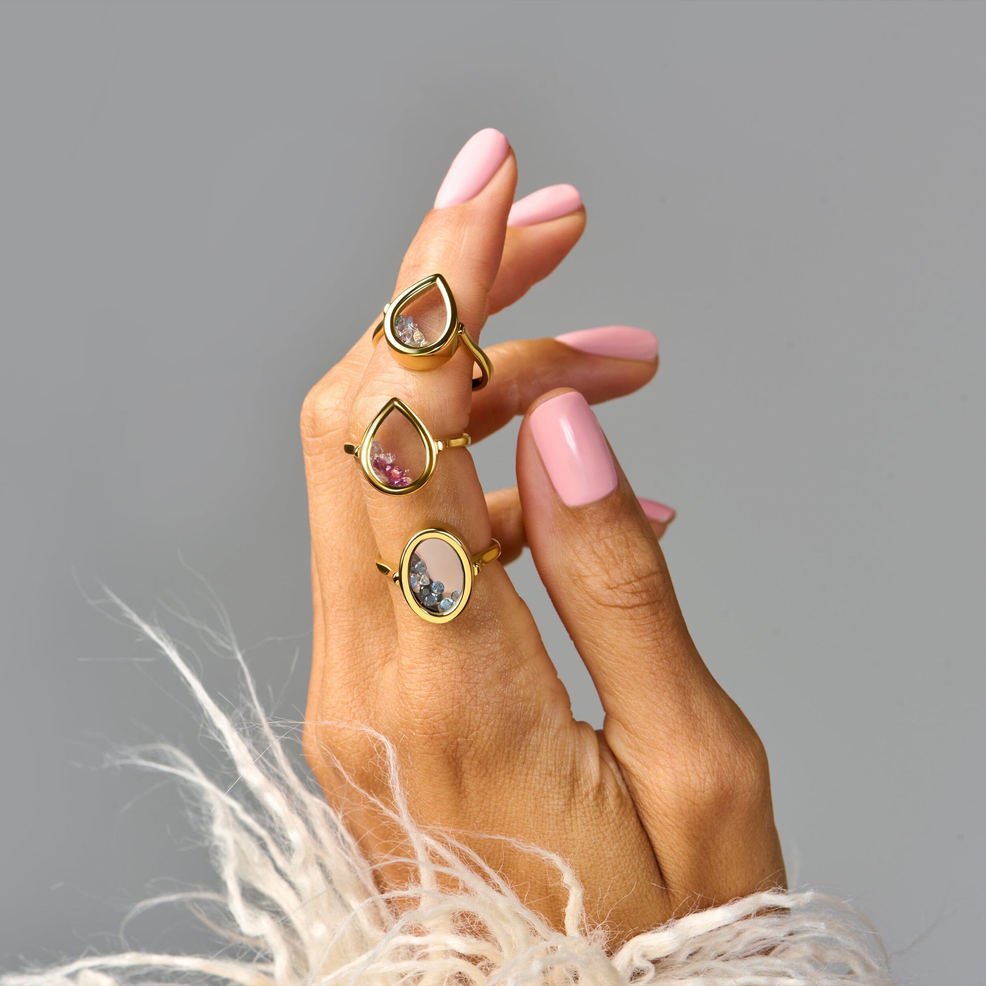 Rose Quartz Rhodolite Ring - Gem Glide - yellow gold on hand