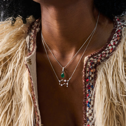 Fine Green Onyx Lab Diamond Necklace Sway - silver model