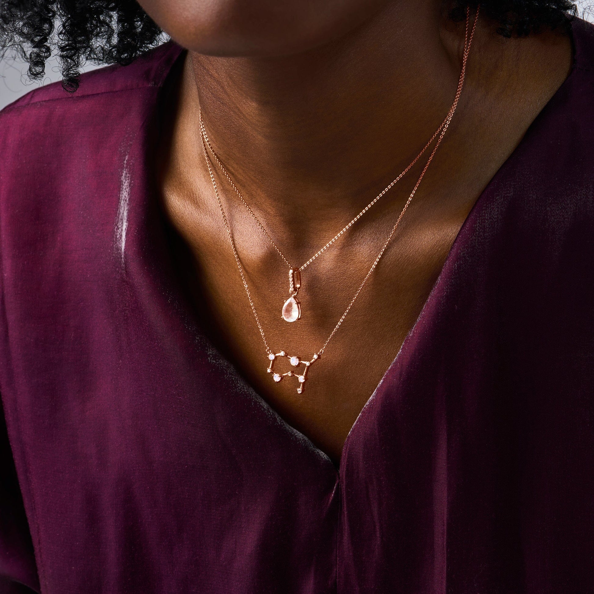 Fine Moonstone Lab Diamond Necklace Sway - June Birthstone - on hand RG