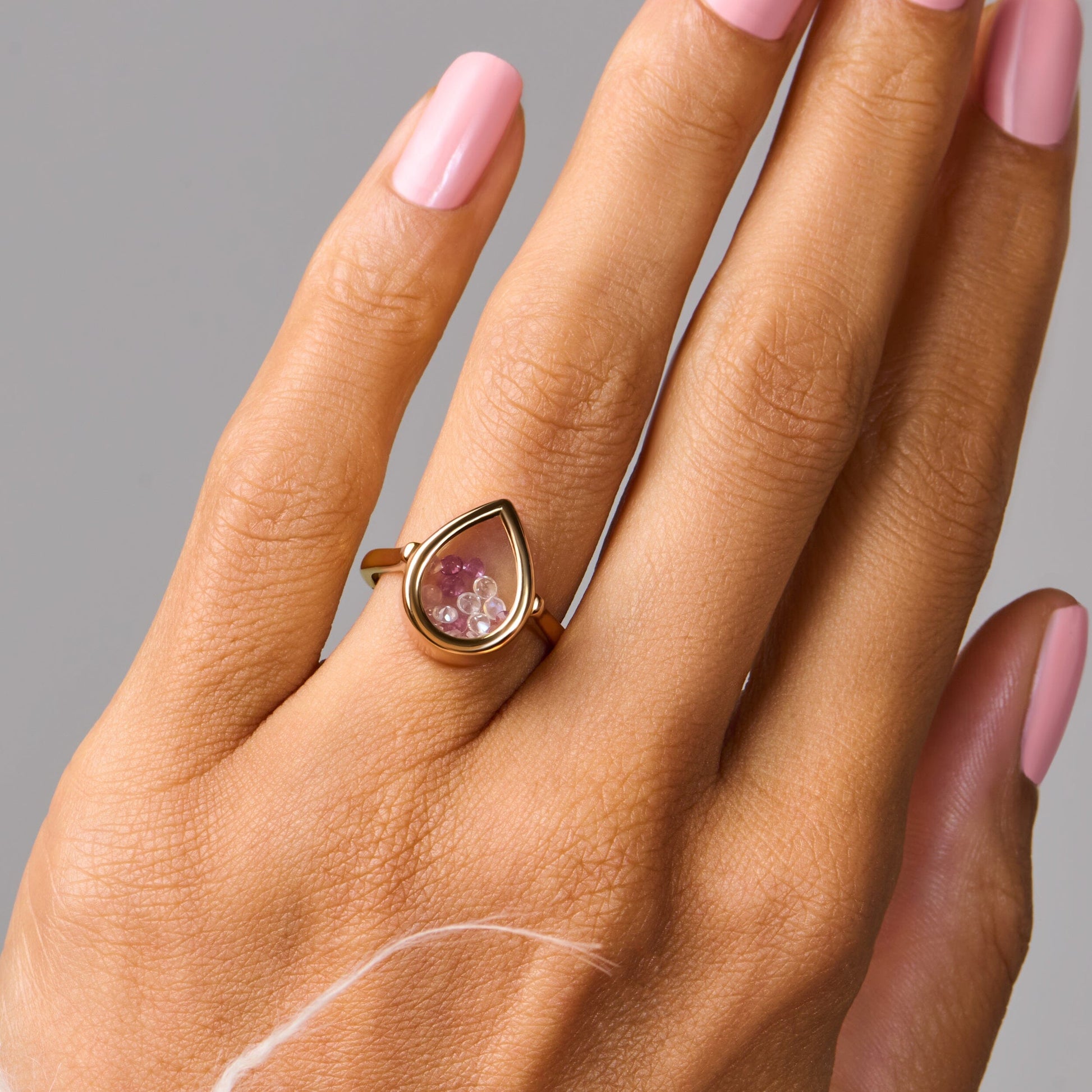 Rose Quartz Rhodolite Ring - Gem Glide - rose gold on hand