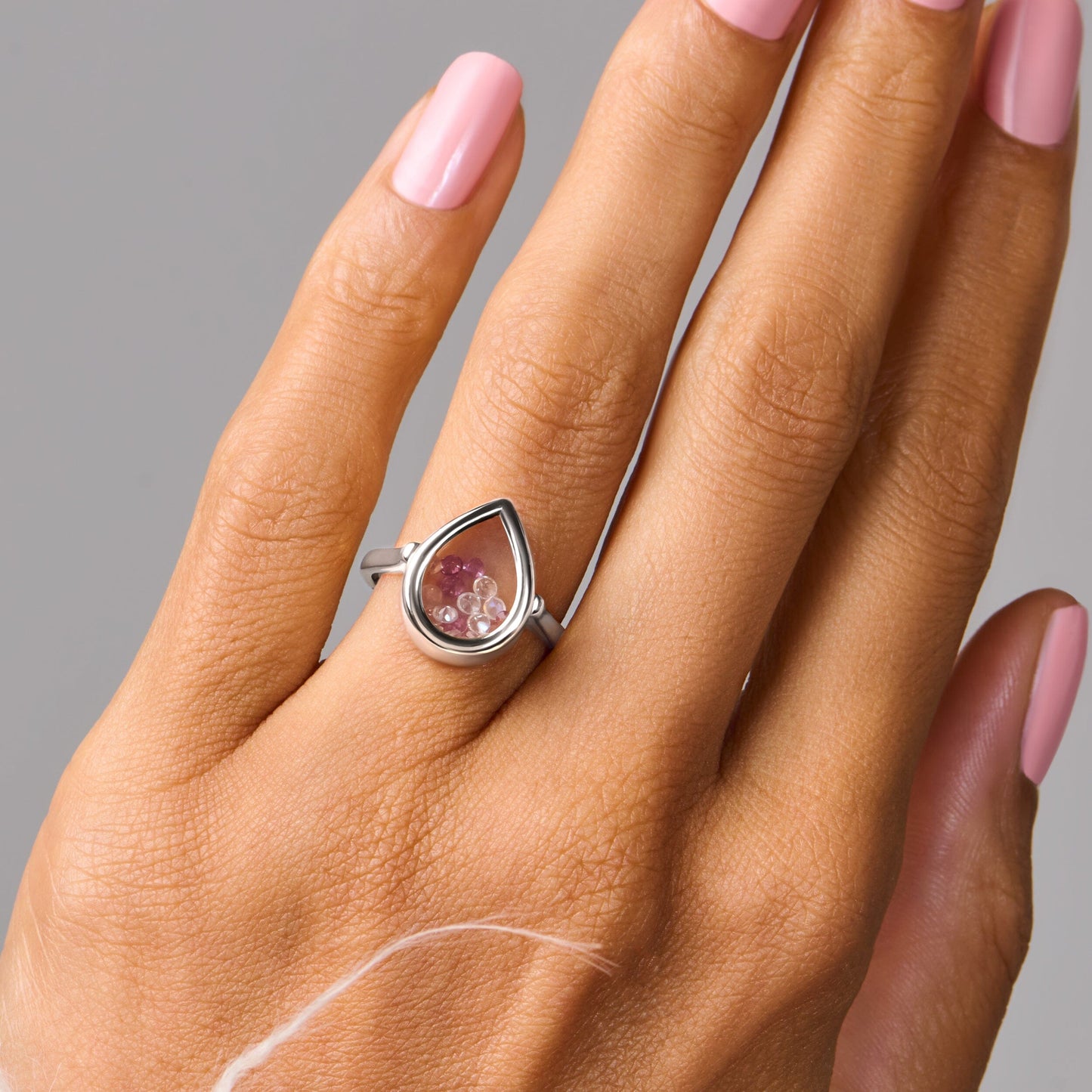 Rose Quartz Rhodolite Ring - Gem Glide - silver on hand