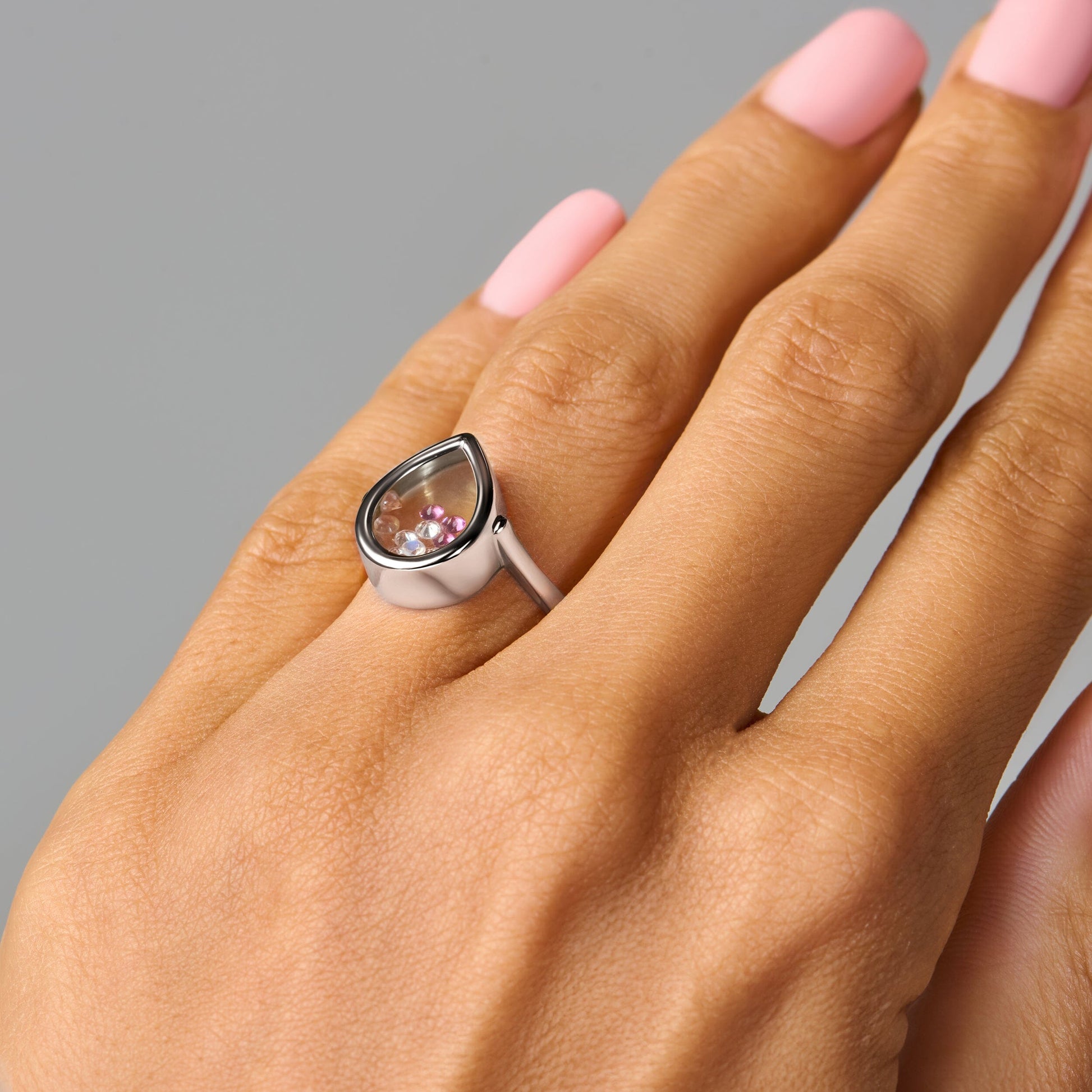 Rose Quartz Rhodolite Ring - Gem Glide - silver on hand