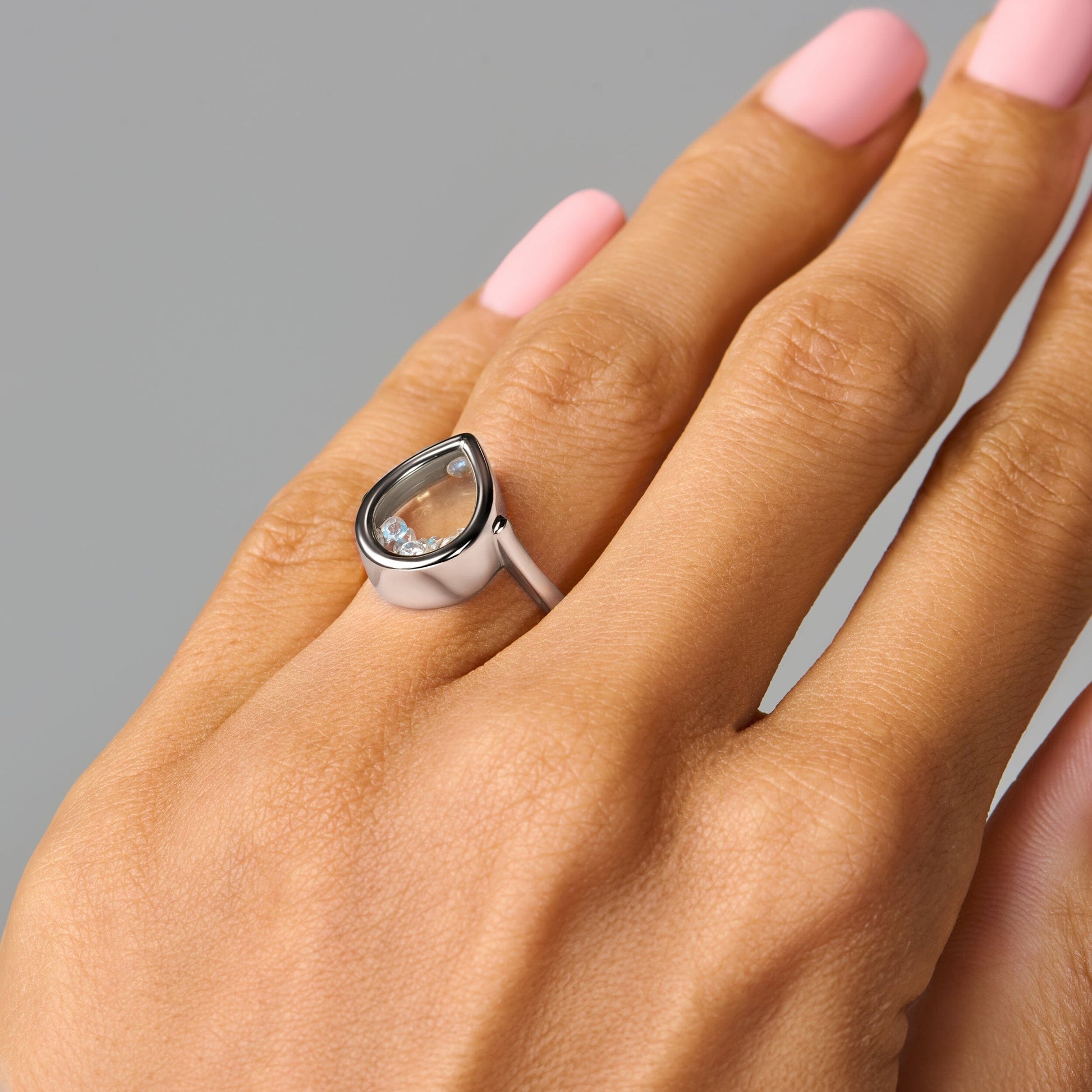 Moonstone Aquamarine Ring - Gem Glide - sterling silver worn