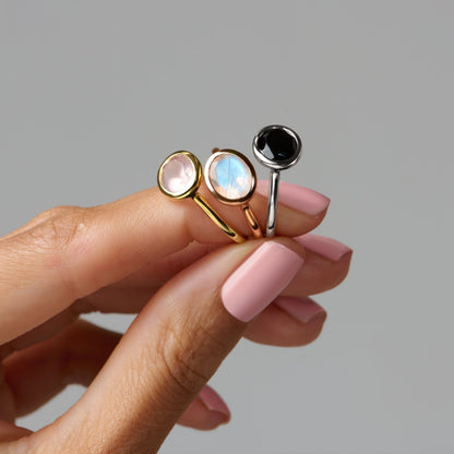 Black Obsidian Ring - Skin-Touch - three stone lineup