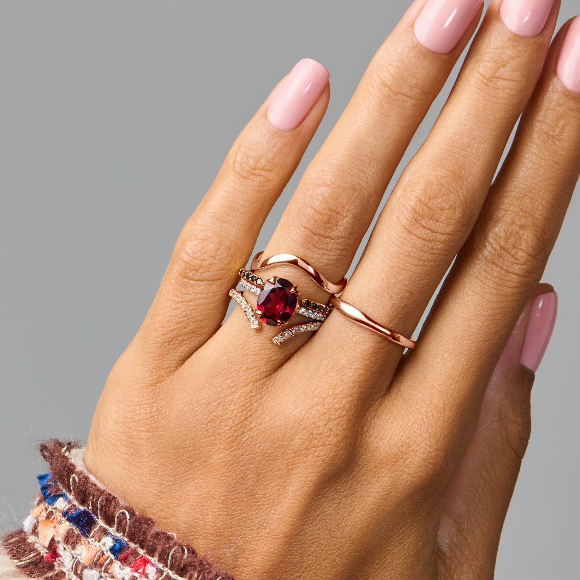 Garnet Ring - Harlow - rose gold stacked