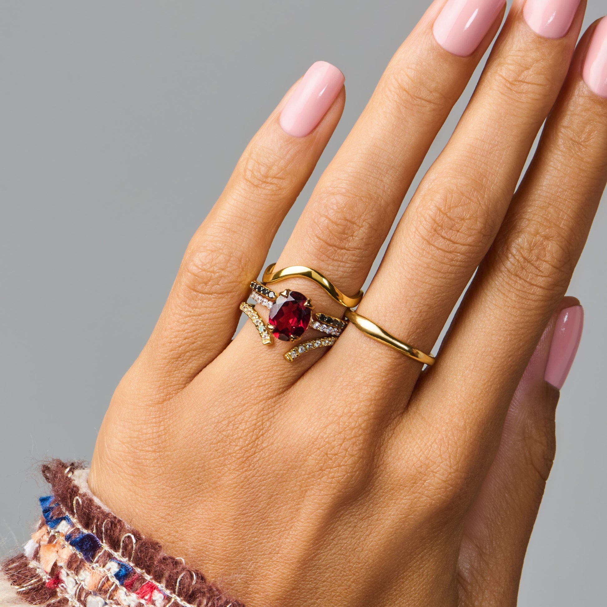 Garnet Ring - Harlow - yellow gold stacked
