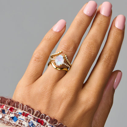 Moonstone Harlow Infinite Waves Rings - yellow gold vermeil on hand
