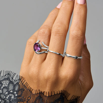 Amethyst Ring - Harlow - stacked silver