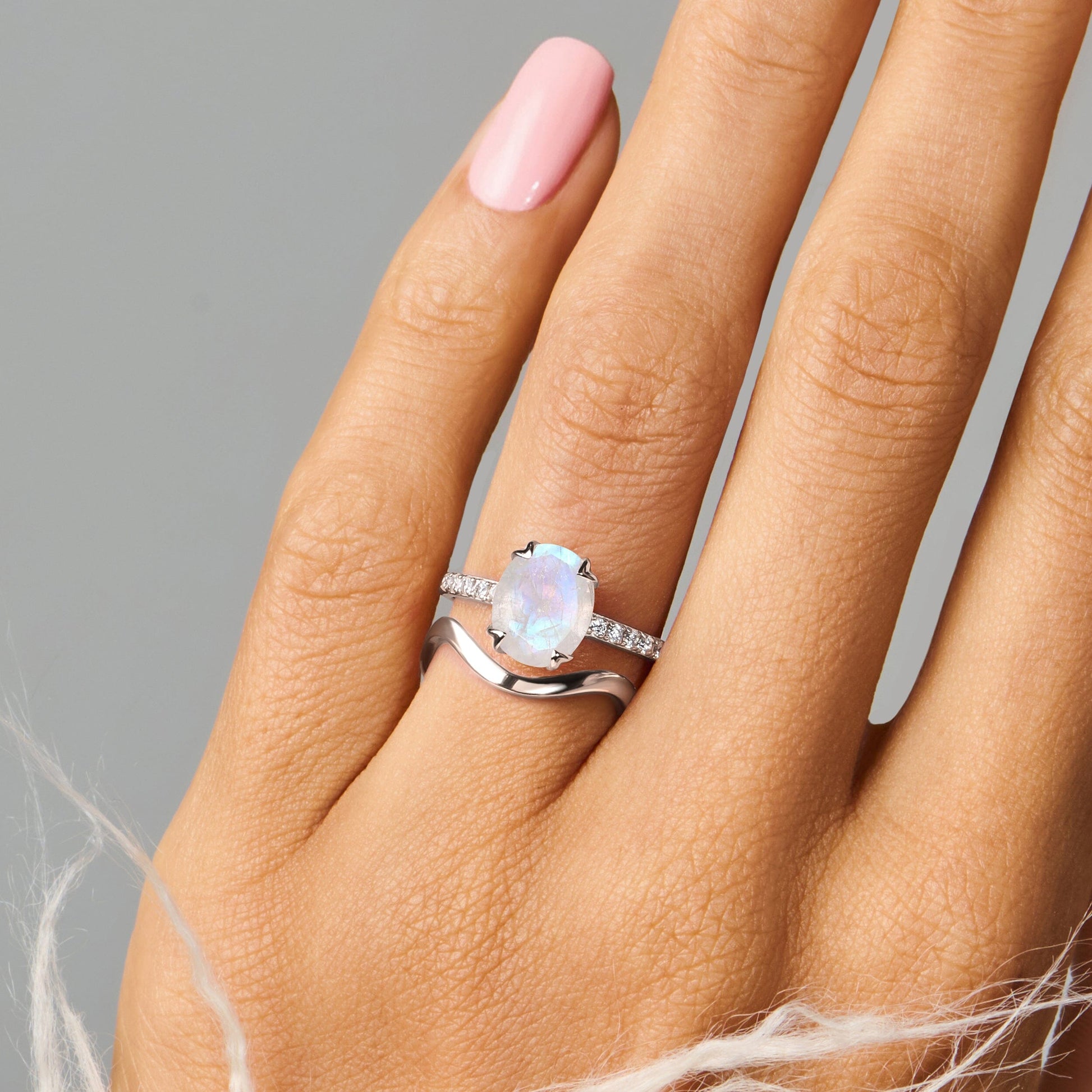 Moonstone Harlow Waves Rings - sterling silver on hand