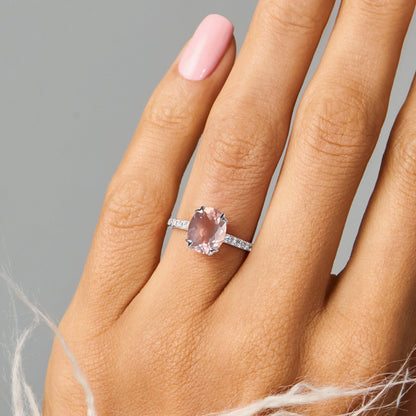 Rose Quartz Ring - Harlow - on hand silver