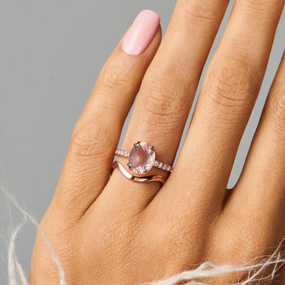 Rose Quartz Harlow & Waves Rings - on hand rose gold