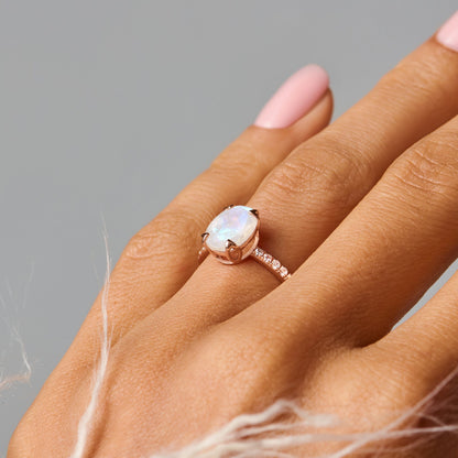 Fine Moonstone Lab Diamond Ring - Harlow - rose gold styled