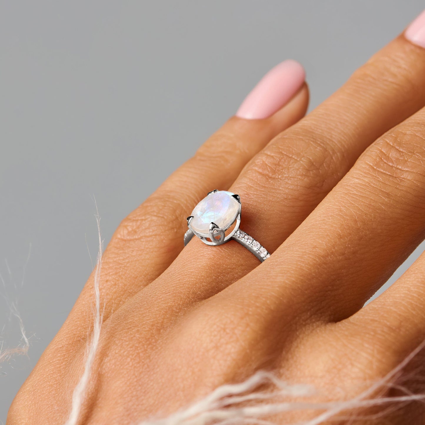 Fine Moonstone Lab Diamond Ring - Harlow - sterling silver styled