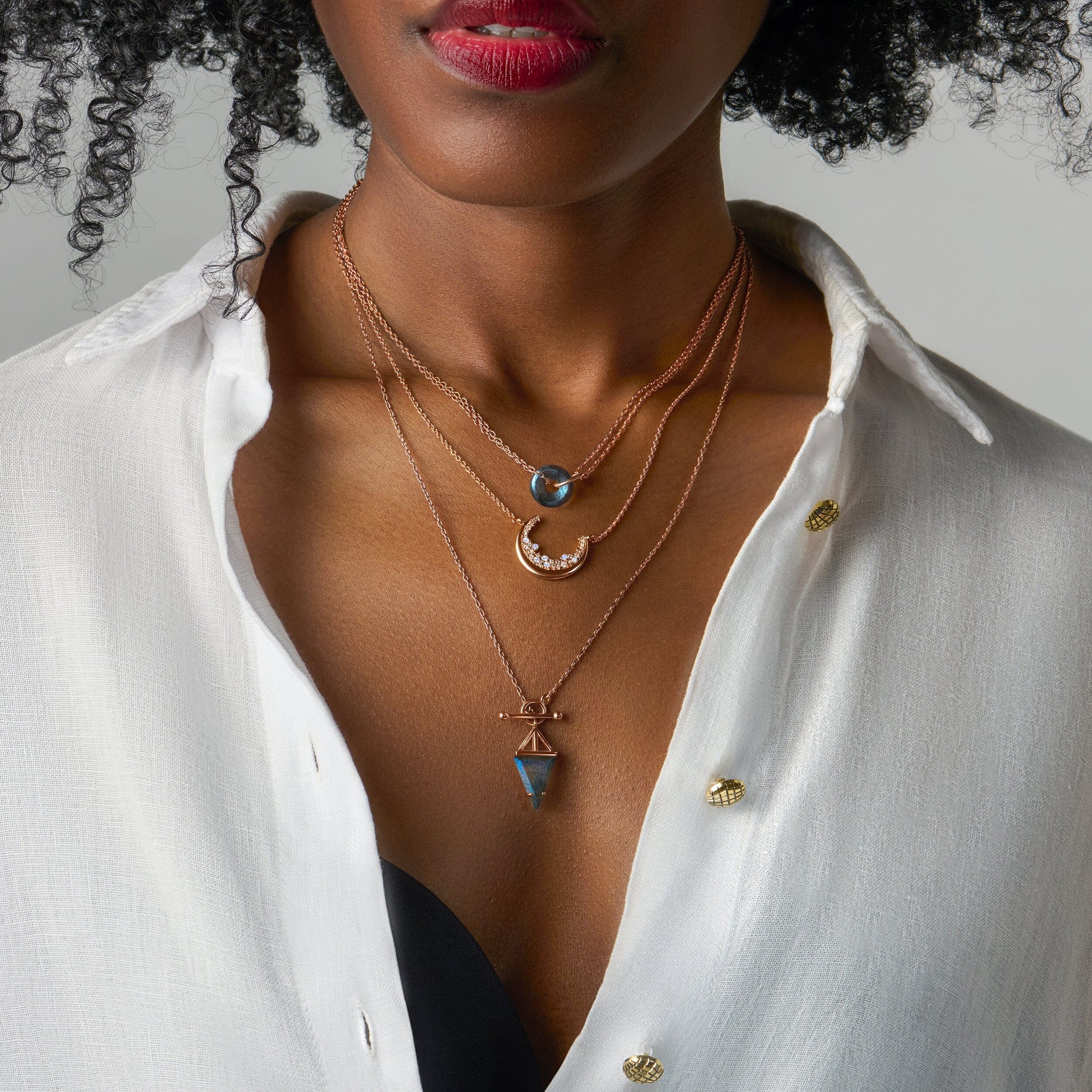 Trio of Light and Shadow Set rose gold worn 2