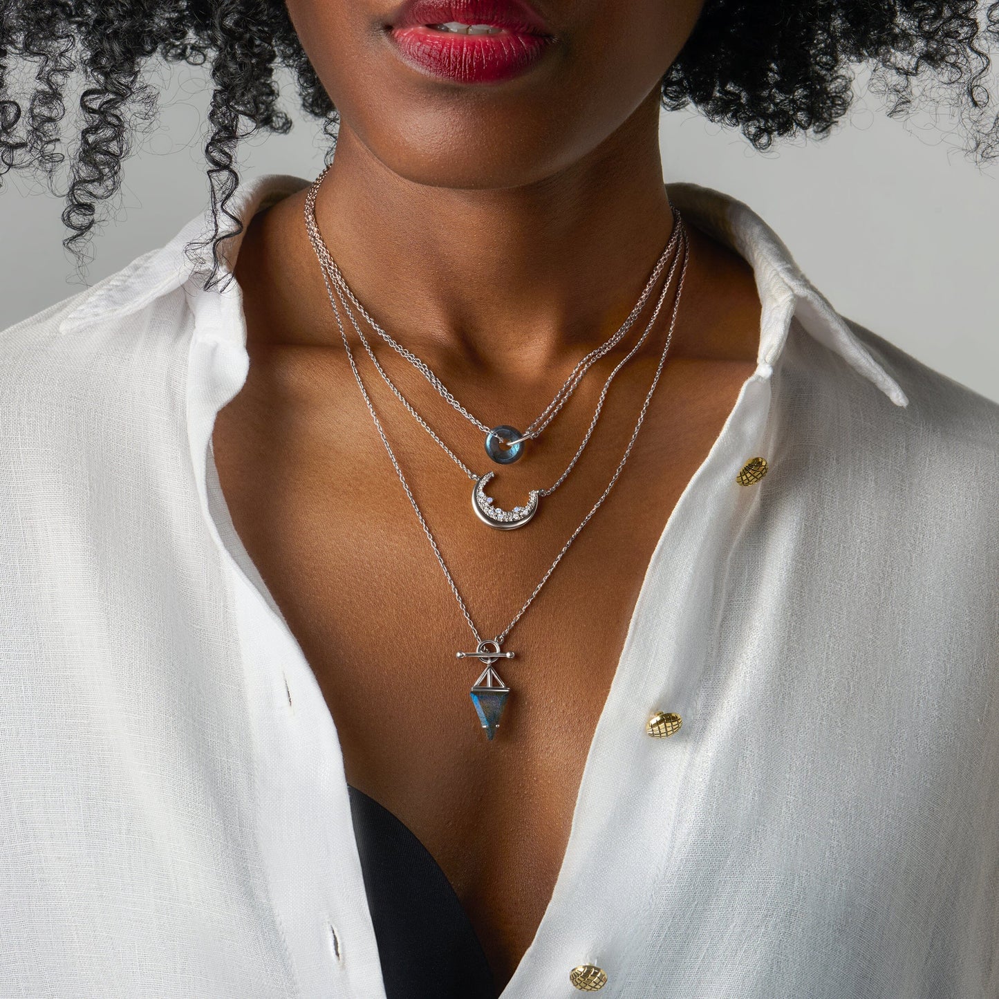 Trio of Light and Shadow Set silver worn 2