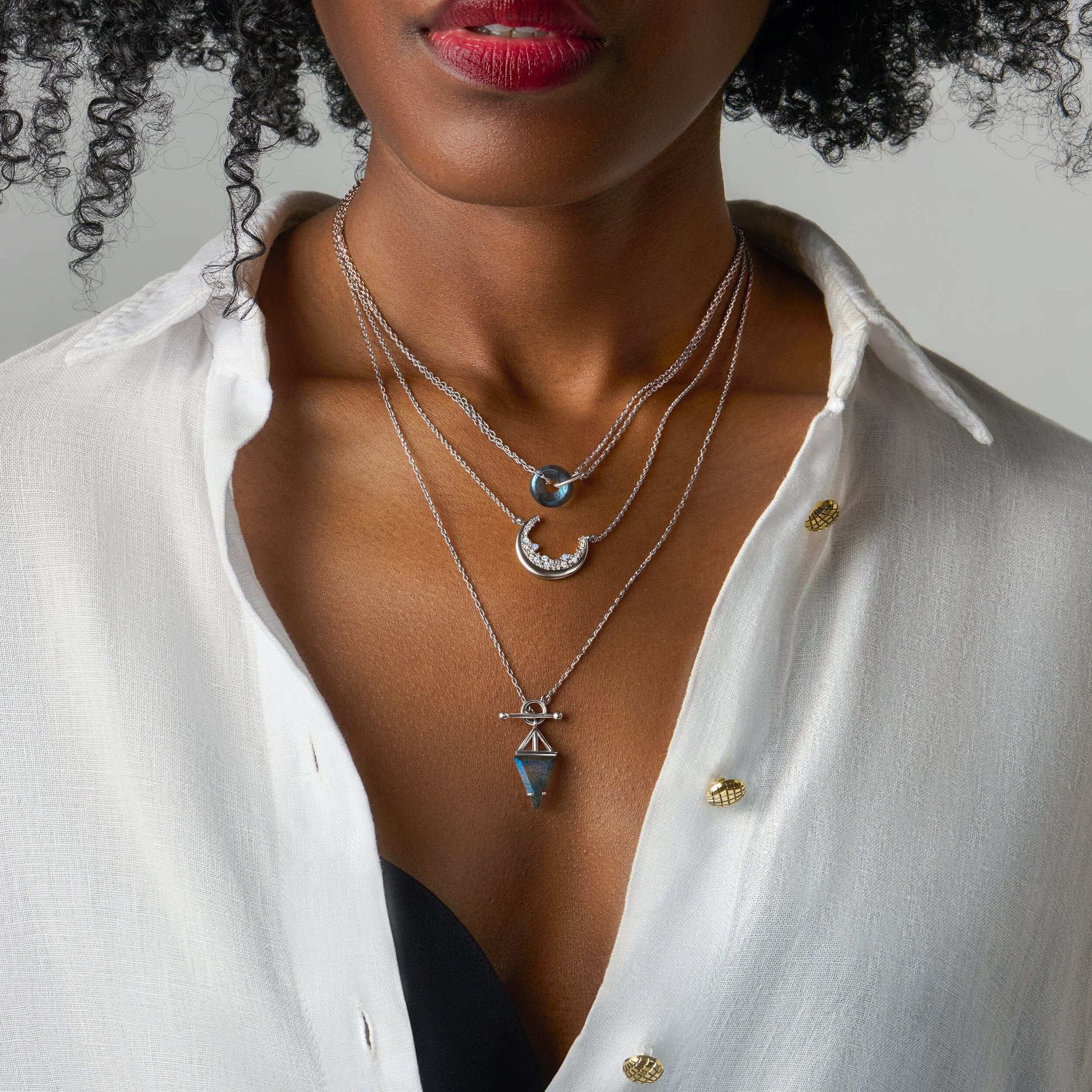 Trio of Light and Shadow Set silver worn 2