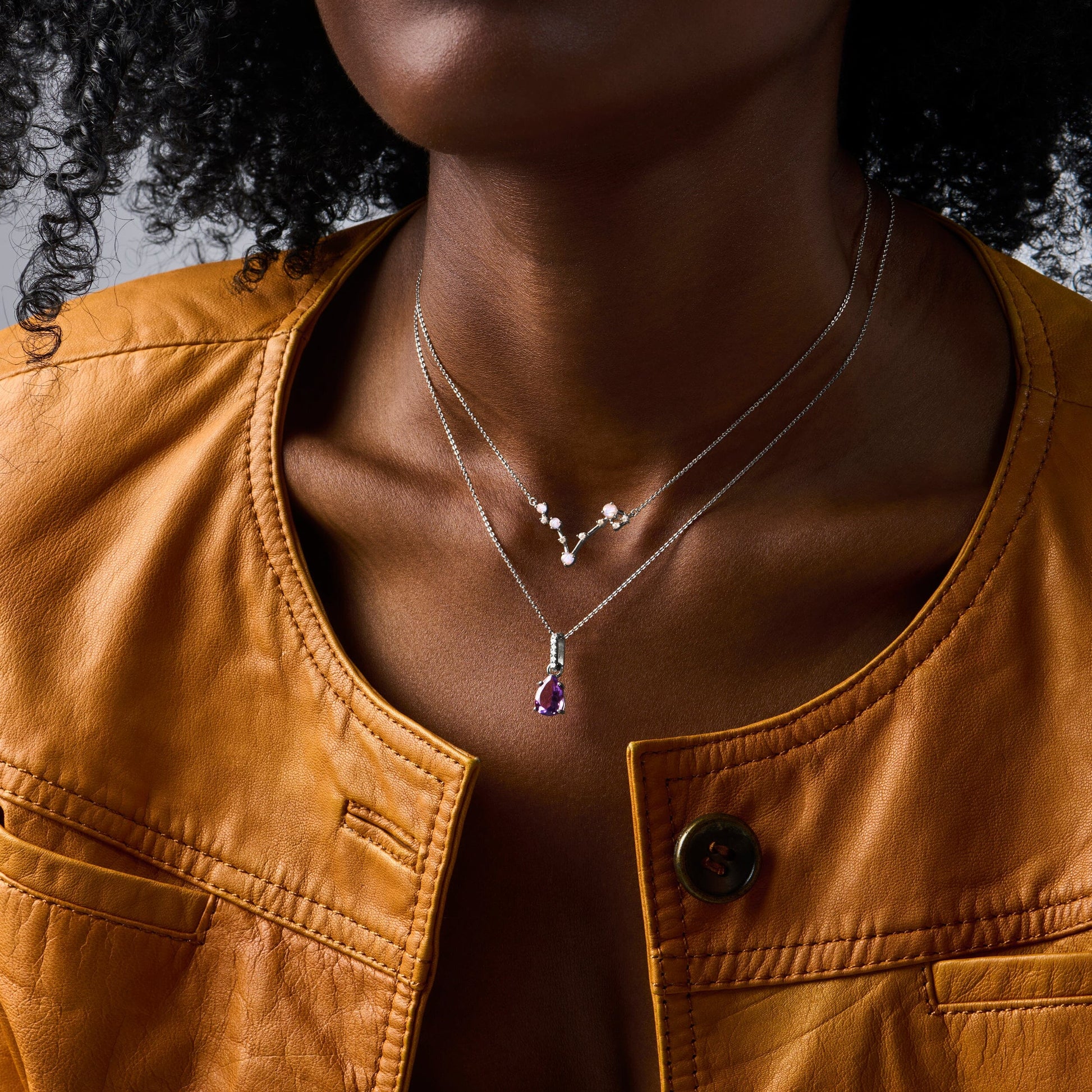 Pisces zodiac necklace silver lifestyle shot