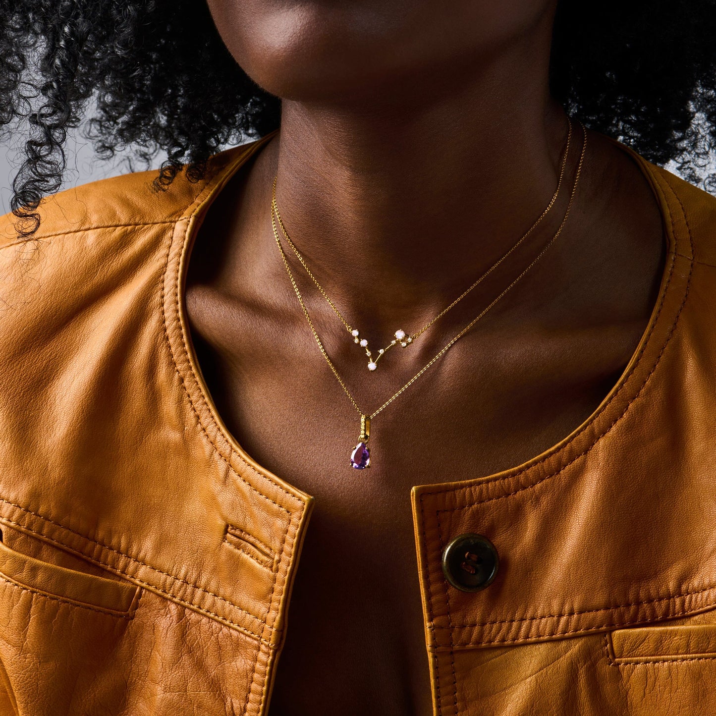 Pisces necklace yellow gold styled