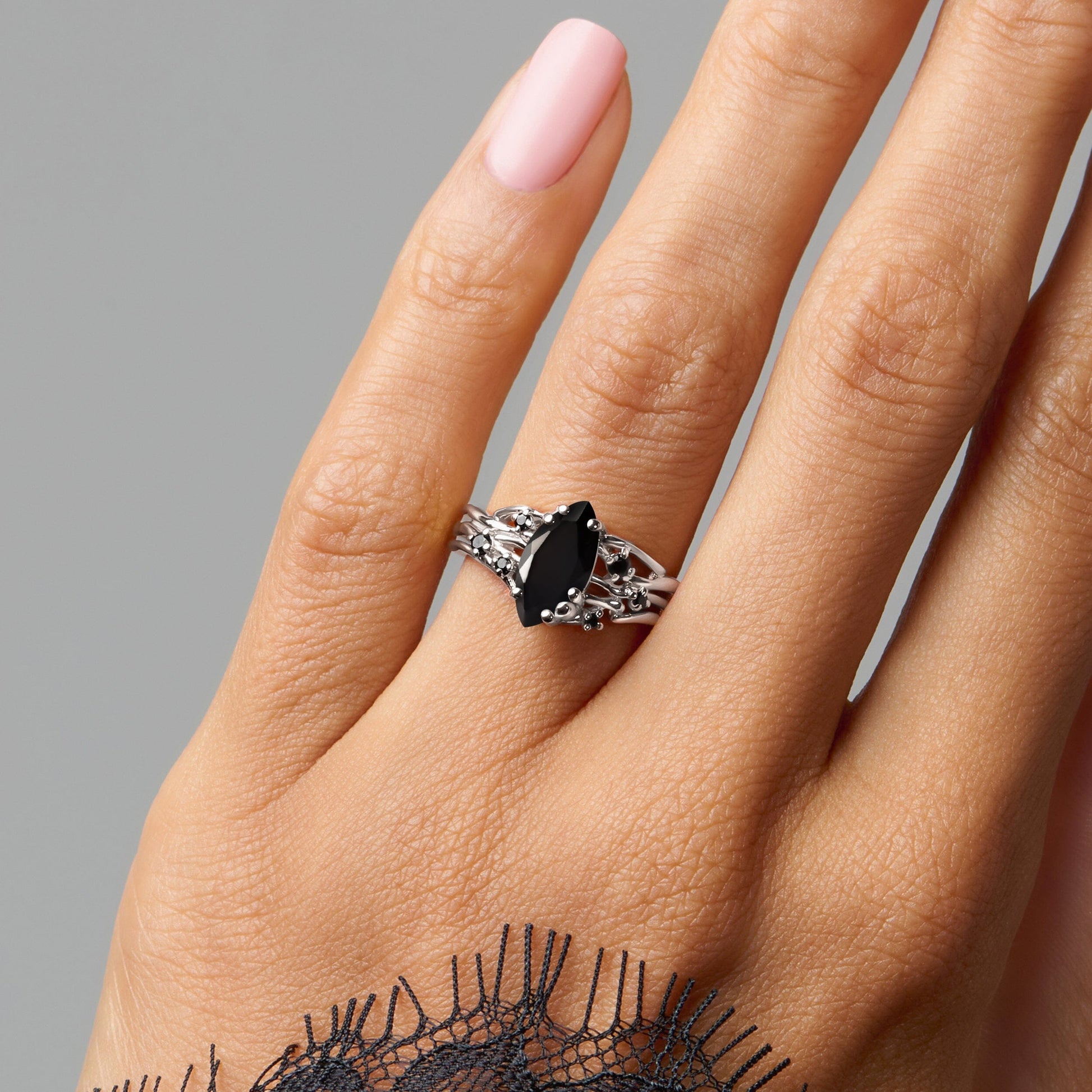 Black Obsidian Black Spinel Ring - Radiance - TS-SEPT-POM-RADIANCE-BOB.SIL