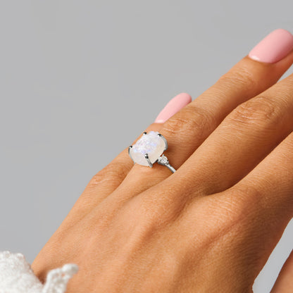 Moonstone Diamond Ring - Raw Allure - White Gold side
